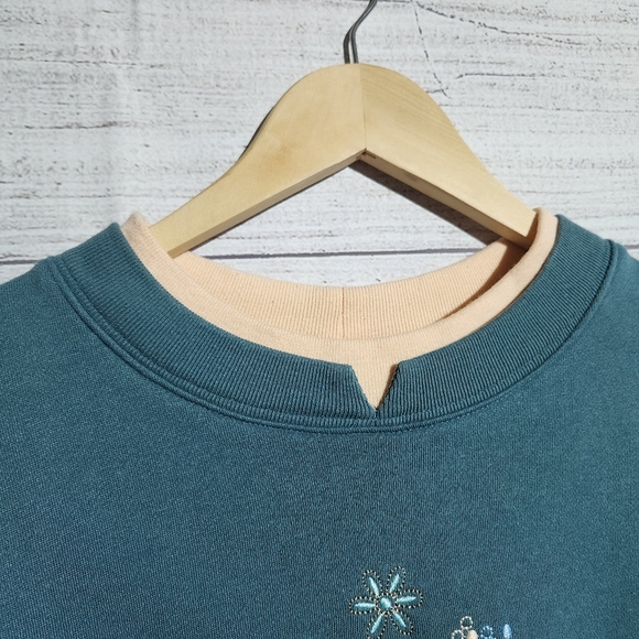 Vintage Baxter and Wells Teal Embroidered Sweatshirt Size XL - Picture 3 of 7